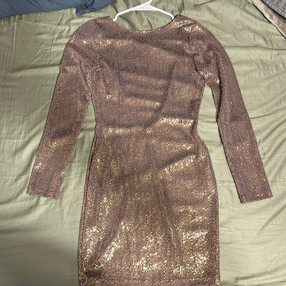 Backless Mini Sequin Rose Gold Dress
